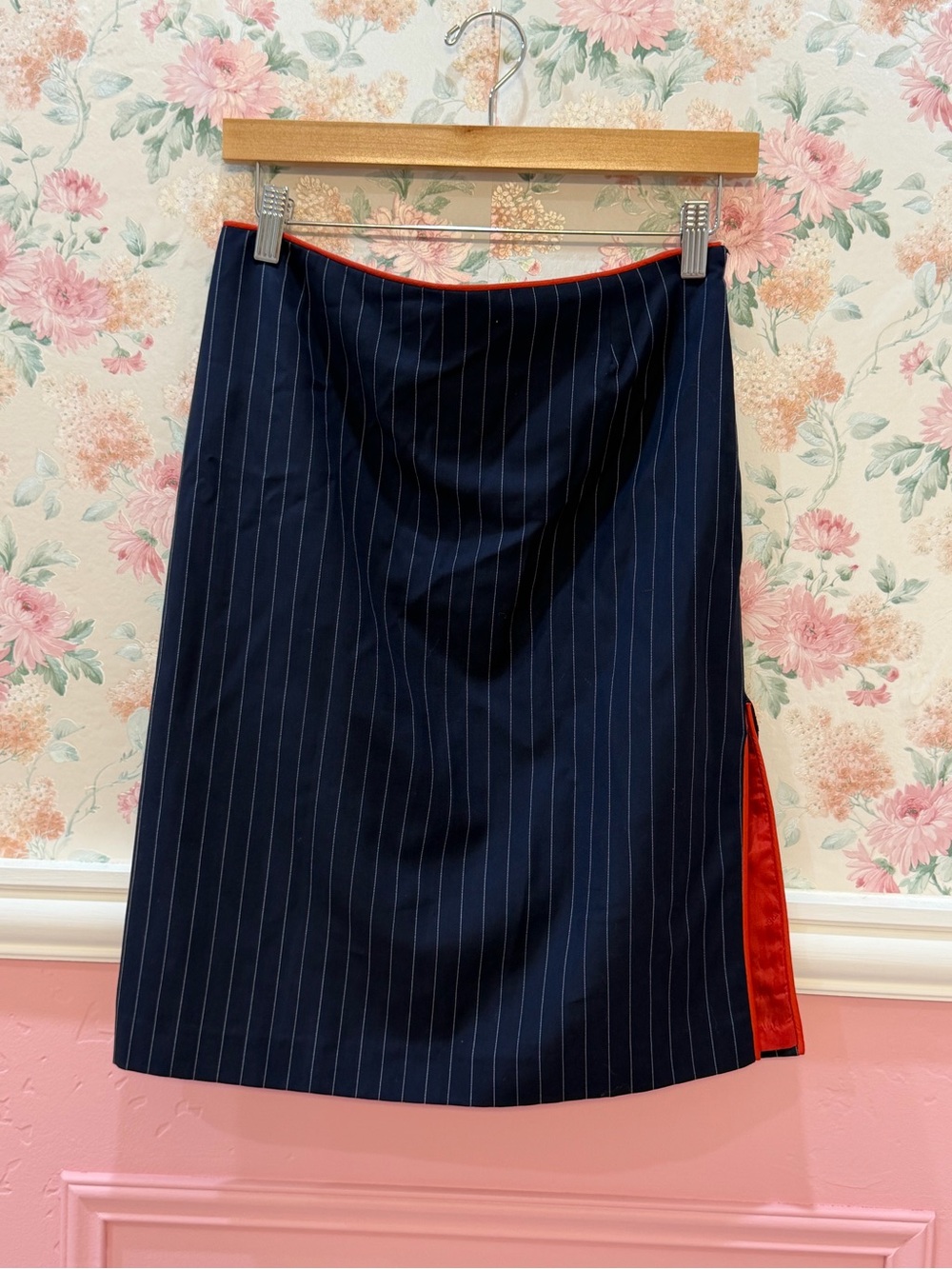 Black label RClassic Navy Pinstripe Skirt with Red Trim